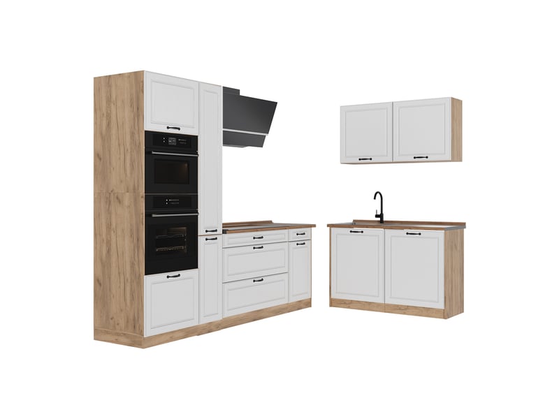 Vicco cuisine en angle, blanc campagnechêne doré, 230 x 120 cm plan de travail chêne doré - Conforama A