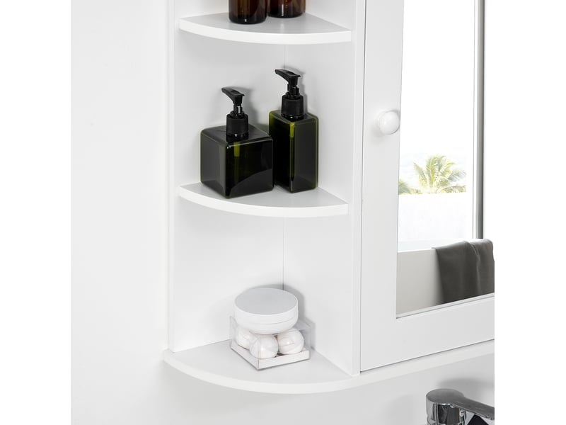 Armoire miroir murale de salle de bain 66x17x63 cm – blanche – 8 espaces de rangement avec étagères - Conforama D