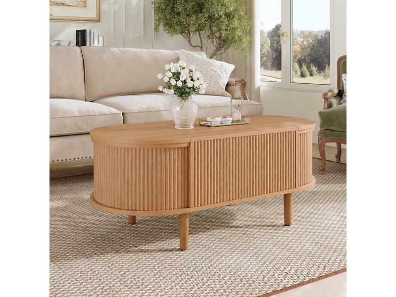  Table basse ovale relevable vintage avec portes rainurées et rangement  - Conforama E