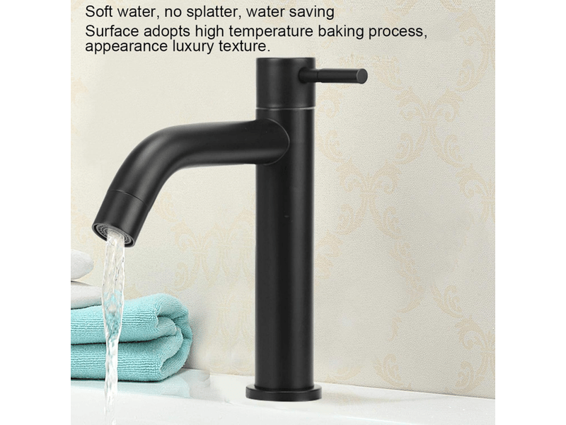  Robinet de salle de bain en acier inoxydable, robinet d'eau froide à poignée unique (noir), tuyau de 60 cm  - Conforama E
