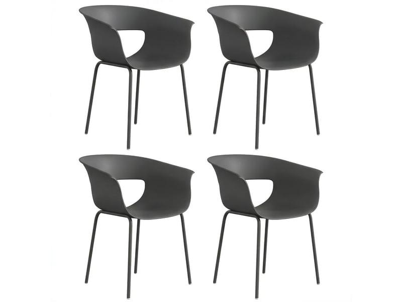  Lot de 4 chaises de jardin avec accoudoirs métal plastique gris foncé 61 x 51 x 74 cm  - Conforama A