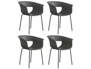 Lot de 4 chaises de jardin avec accoudoirs métal plastique gris foncé 61 x 51 x 74 cm