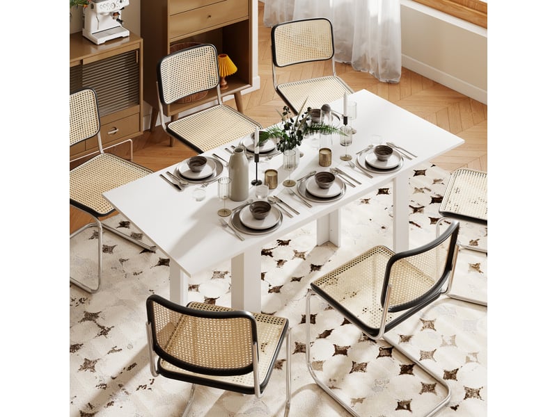  Table de salle à manger extensible, 140180 x 80 cm, table de cuisine pour 6 à 8 personnes, pour cuisine ou salle à manger, blanche  - Conforama D