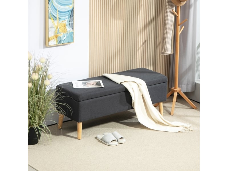  Banc de rangement tcqpz rembourré 110 x 39 x 45 cm coffre rabattable polyester gris foncé  - Conforama D