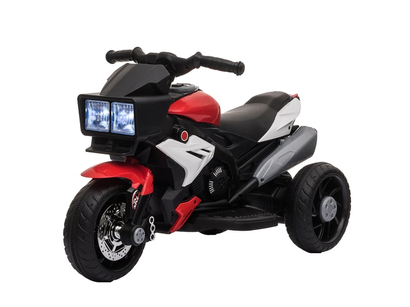  Moto électrique pour enfants avec lumières, klaxon, musique, pneus larges, vitesse de 3 kmh, rouge  - Conforama B