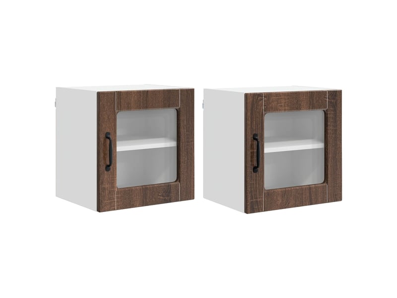  Meuble mural de cuisine, cabinet en verre mural 2 pc chêne brun bois d'ingénierie  - Conforama A