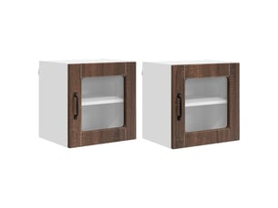 Meuble mural de cuisine, cabinet en verre mural 2 pc chêne brun bois d'ingénierie
