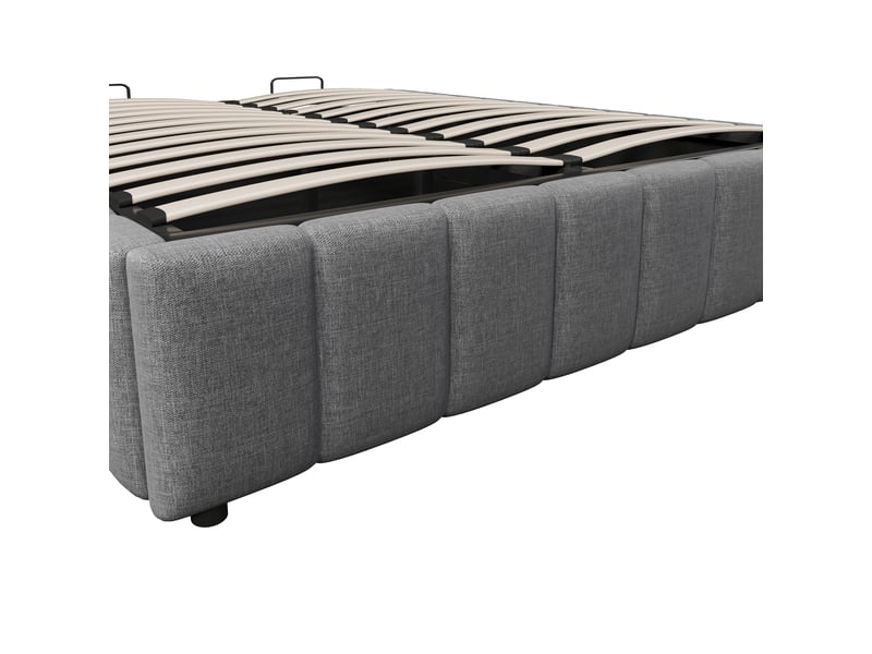  Sommier coffre 140x200 cm avec rangement, lin et mdf, gris, sans matelas  - Conforama E