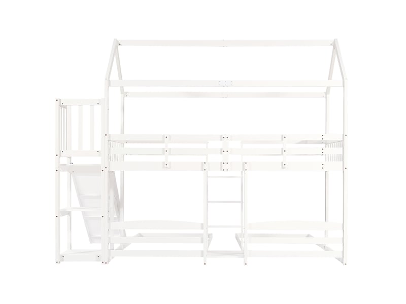  Lit superposé enfant 90x200 cm – blanc – 3 couchages, toboggan, toit et rangement – sans matelas  - Conforama D