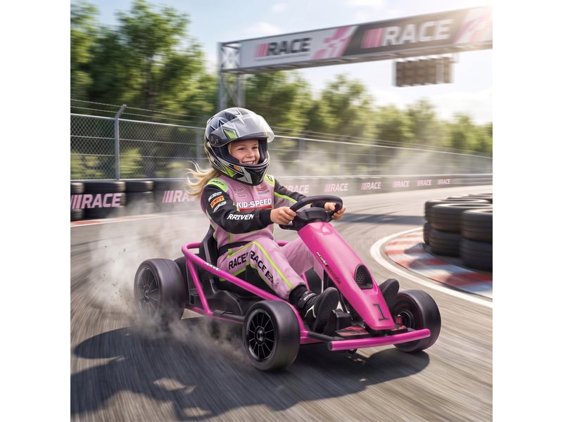 Karting électrique 24 v pour enfants, jusqu'à 13 kmh, avec fonction drift, équipé de 2 moteurs, pour les 8-12 ans, rose  - Conforama D