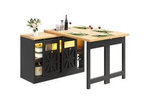 Îlot de cuisine 120cm, table de bar, avec plateau rotatif 360°, led variable, casier à bouteilles, design moderne, noir