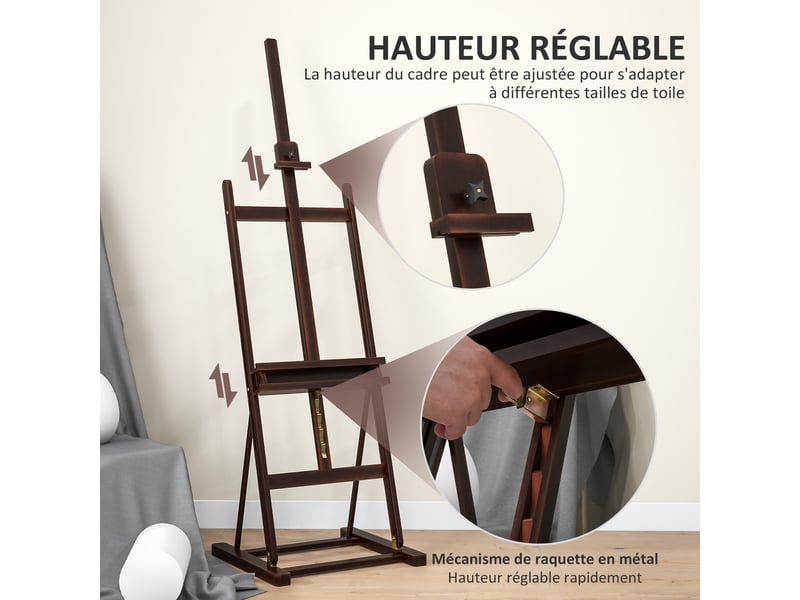  Chevalet en bois hauteur réglable 171-230cm marron chevalet peinture avec rangement inclinaison réglable 80° max.  - Conforama A