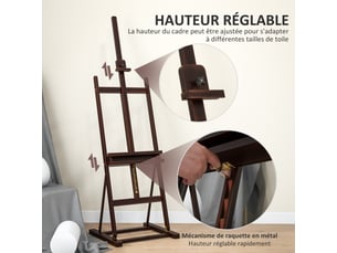 Chevalet en bois hauteur réglable 171-230cm marron chevalet peinture avec rangement inclinaison réglable 80° max.