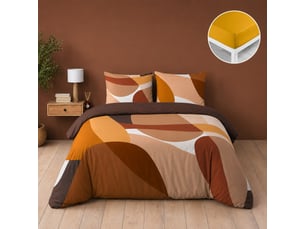Parure de lit 240 x 220 cm 100% coton 42 fils boogie + drap housse 140 x 190 cm curry