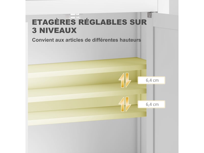 Armoire murale de salle de bain 3 niveaux, meuble de rangement suspendu 2 portes étagère réglable 61 x 20 x 84 cm blanc - Conforama R