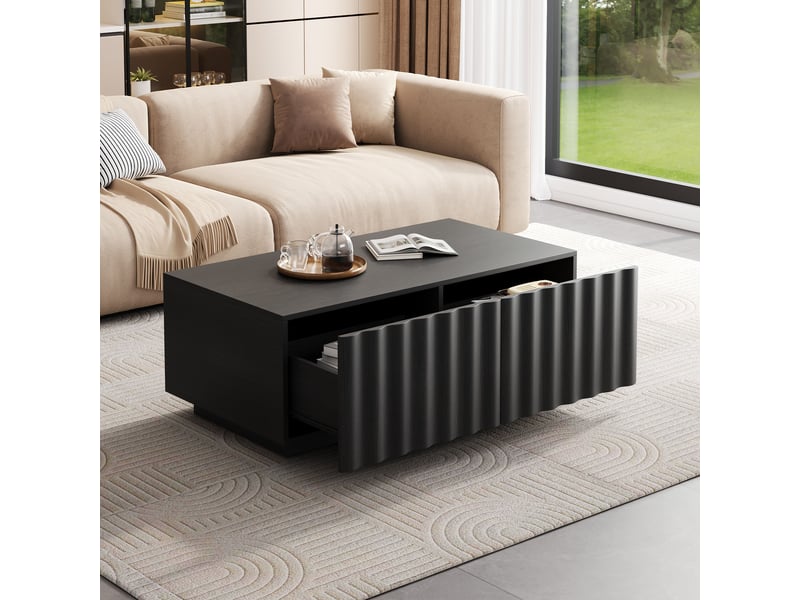  Table basse design 100x50x40 cm avec motif en vagues et 2 tiroirs, table de salon minimaliste,noir evarich - Conforama D