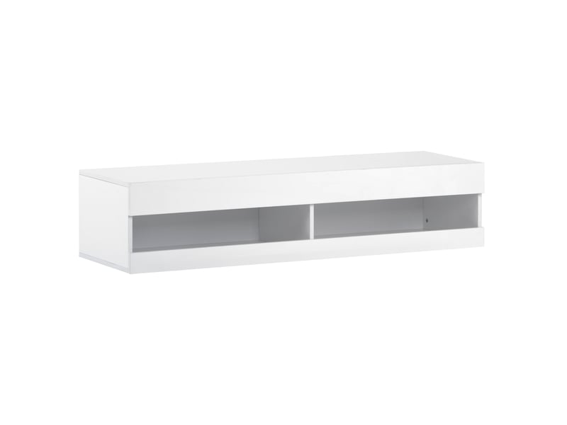  Meuble tv bas 140x40x30,5cm a led blanc, meuble tele de haute qualité avec d'espace de rangement pour votre salon avec éclairage led  - Conforama D