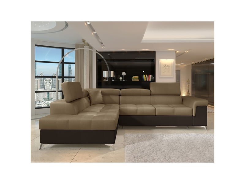 Canapé d'angle convertible palazzo 4 places marron clair et foncé – angle gauche avec 1 coussin - Conforama E