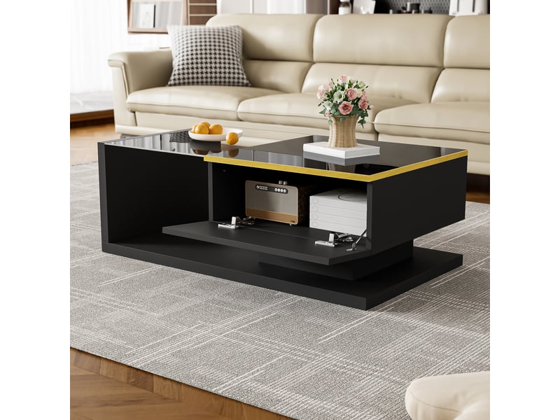  Table basse de 90 cm de long, noir brillant. Tables d'appoint et tables basses en verre avec éclairage led.  - Conforama D