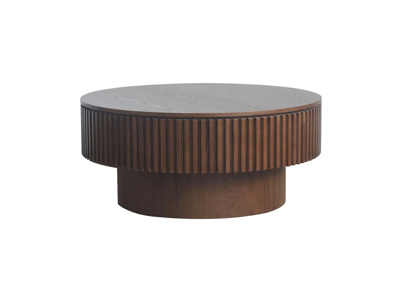  Table basse ronde avec rangement en mdf et bois massif noyer ø75x35 cm - pangivo  - Conforama A