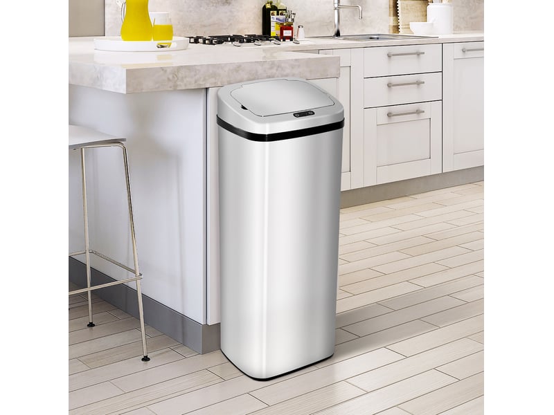 Poubelle de cuisine automatique 50 l en acier inoxydable argenté avec capteur, ouverture sans contact et boutons - Conforama B