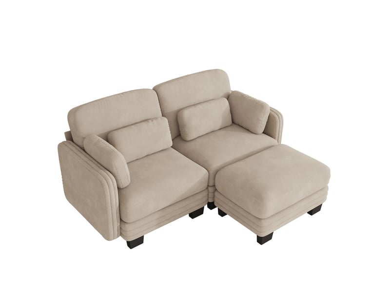 Canapé d'angle modulable - 2 places - forme l - 1 ottoman - coussins d'accoudoirs - tissu chenille - mobilier de salon - brun clair CozyNest - Conforama A