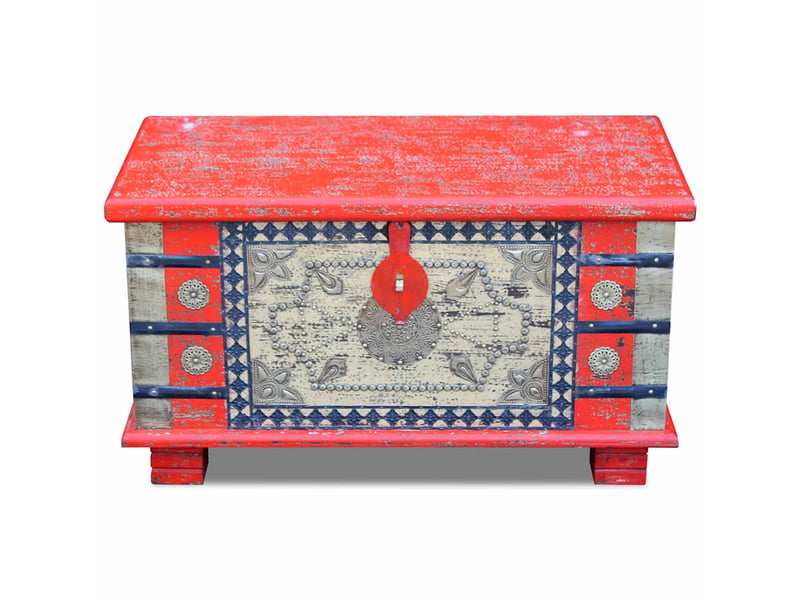 Coffre de rangement, boîte de rangement de rangement bois de manguier rouge 80x40x45 cm - Conforama E