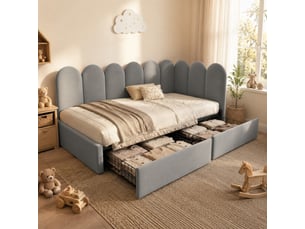 Lit avec rangement 90x190 cm <strong>FLORAGRACE</strong> <strong></strong> coloris gris