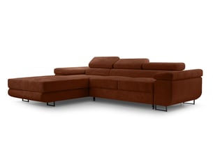 Canapé d'angle gauche convertible <strong>AX LIVING </strong> <strong>Arborio</strong> 5 places Velours côtelé rouge avec coffre de rangement