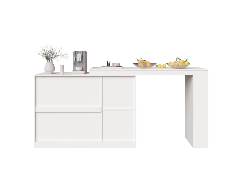  120 x 40 blanc table de bar extensible avec rangement, design moderne, structure fonctionnelle pour cuisine et salle à manger  - Conforama A