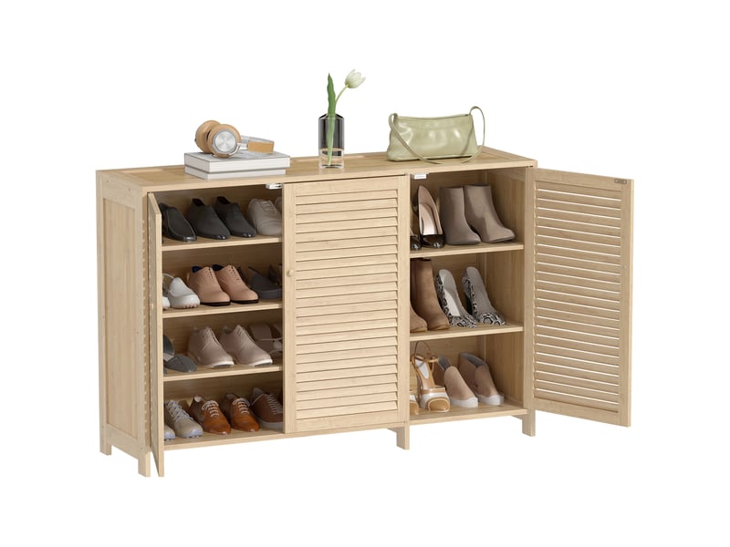  Meuble à chaussures 3 portes en bambou 18 paires 120 x 35 x 80 cm  - Conforama A