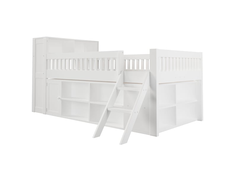 Lit mezzanine enfant 120x200 cm avec led et rangements, mdf et pin blanc, sans matelas - Conforama E