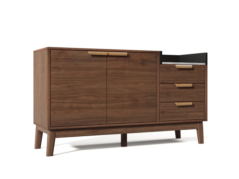  Buffet de cuisine design avec 2 portes et 3 tiroirs, 120 × 40 × 77 cm, effet chêne foncé  - Conforama A