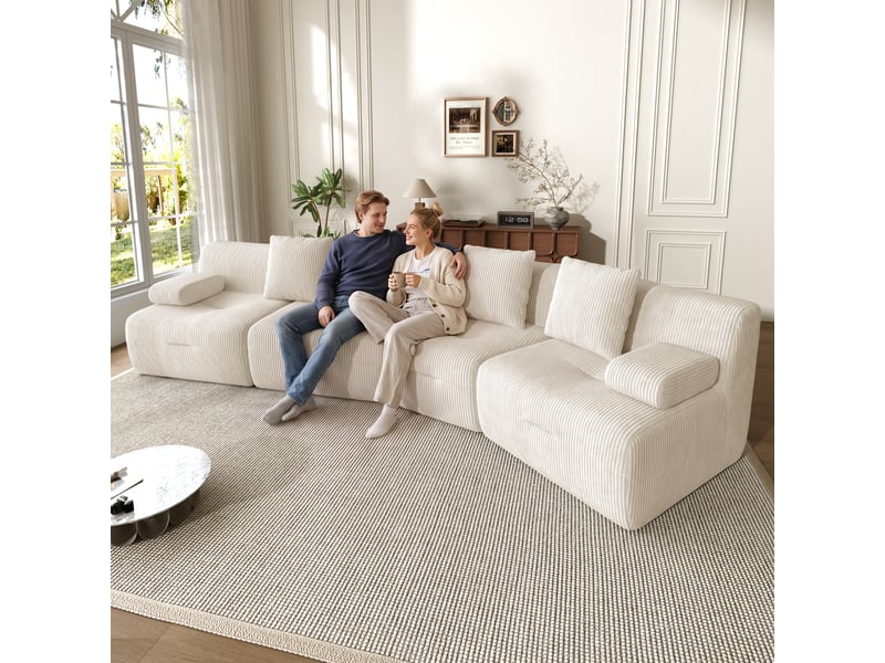 Canapé modulable, canapé 4 places, format compressé, en velours tricoté, pour intérieur, sans montage - Conforama C
