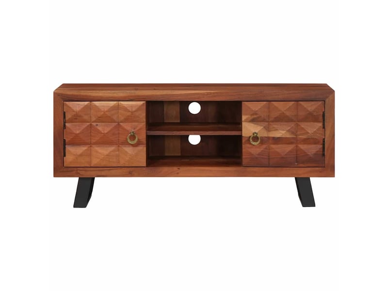  Meuble tv - banc tv - meuble de rangement marron miel 112 x 30 x 48 cm bois d'acacia massif  - Conforama E