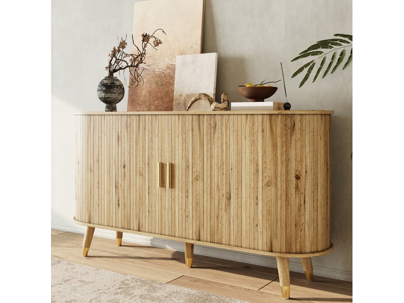 Buffet bas 140 x 40 x 79,5 cm en mdf, 2 portes coulissantes, 2 tiroirs naturel - Conforama E