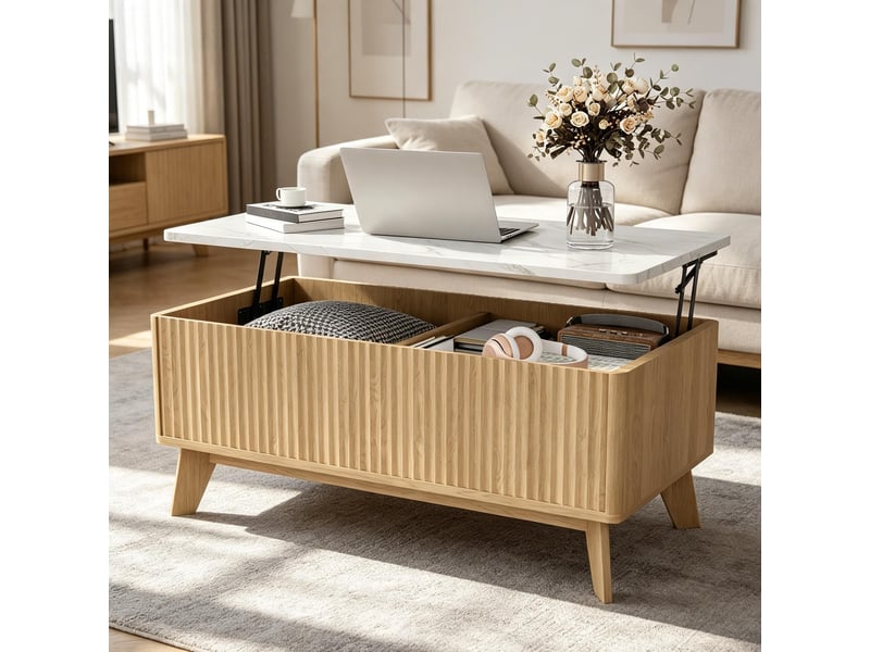 Table basse relevable – plateau marbre –  rangement xxl –  design scandinave – bois  - Conforama B