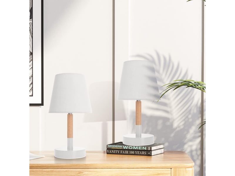  Lampe de table moderne en bois avec abat-jour en tissu blanc  - Conforama B