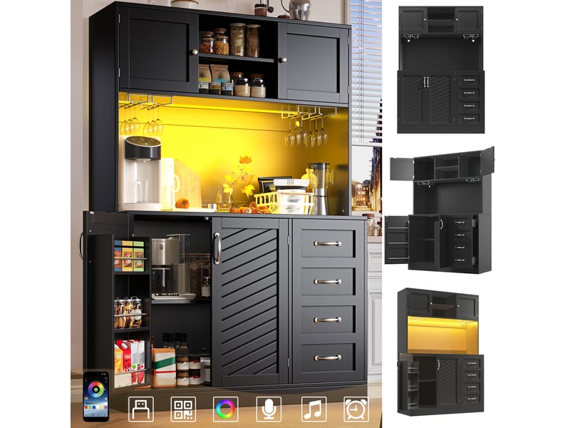  Buffet 120x40x188 cm avec éclairage led mdf noir  - Conforama C