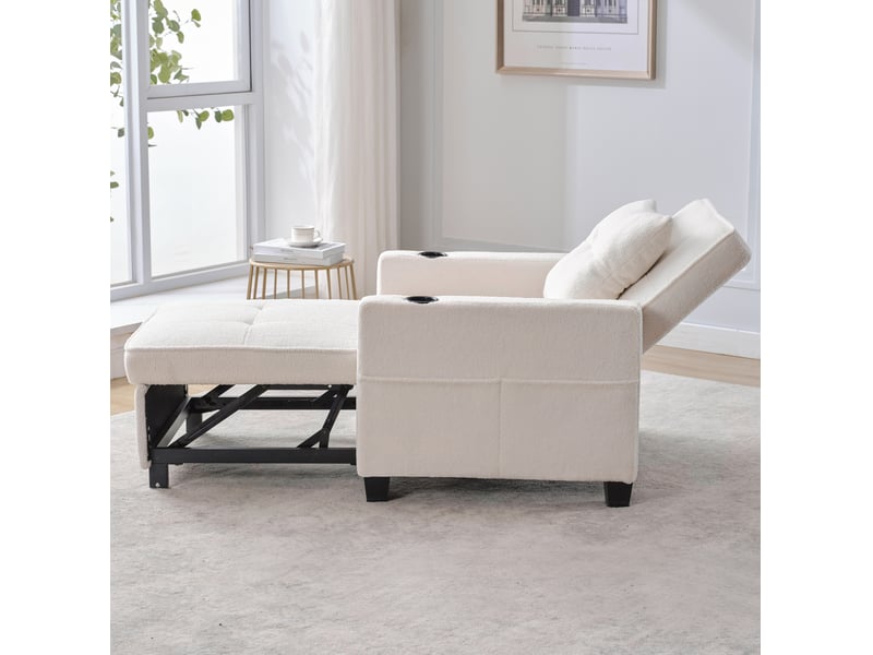  Fauteuil convertible tcqpz 3 en 1 74 x 87 x 84 cm avec porte-gobelets et port usb blanc  - Conforama D