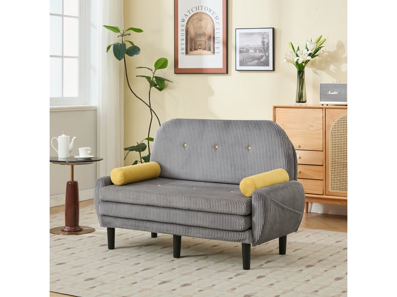 Fauteuil relax convertible gris avec rangement sous le couchage, structure métallique et revêtement en velours côtelé pour salon - Conforama B