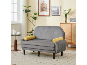 Fauteuil relax convertible gris avec rangement sous le couchage, structure métallique et revêtement en velours côtelé pour salon