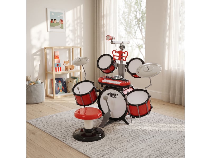  Kit de batterie enfant drum set avec tabouret micro connexion usb et accessoires  - Conforama B