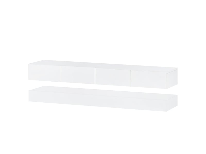 Meuble tv mural blanc avec 4 tiroirs et éclairage led - Conforama R