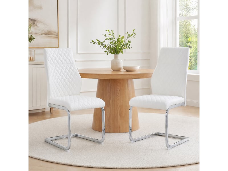  Lot de 2 chaises de salle à manger,43x63x100 cm,similicuir et métal argenté,blanc  - Conforama B