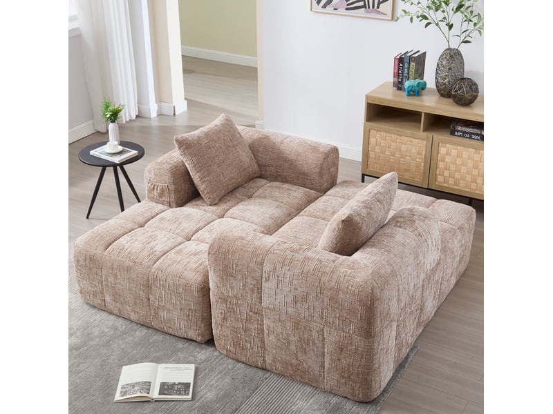 Canapé d'angle modenvie 3 places modulable avec chaise longue 250 x 158 x 60 cm en chenille kaki - Conforama E