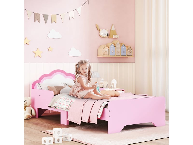  Arkswift, lit pour enfants de 3 à 6 ans 143 x 74 x 55 cm design nuage sommier à lattes inclus chambre moderne rose  - Conforama C