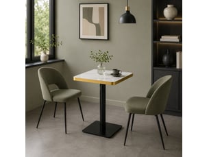 Table de salle à manger carrée pour 2 à 4 personnes avec pied central, effet marbre, mdf et métal blanc 60 × 60 × 74 cm