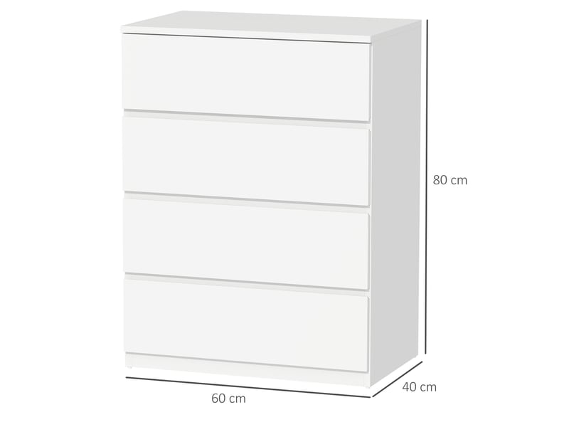  Commode à 4 tiroirs pour chambre à coucher, idéale pour le salon, la salle à manger et le couloir, blanche.  - Conforama E