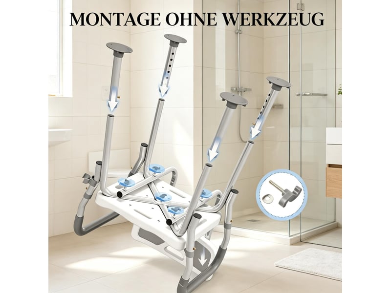 Chaise de douche réglable en hauteur avec dossier et accoudoirs, assise antidérapante pour salle de bains - Conforama D
